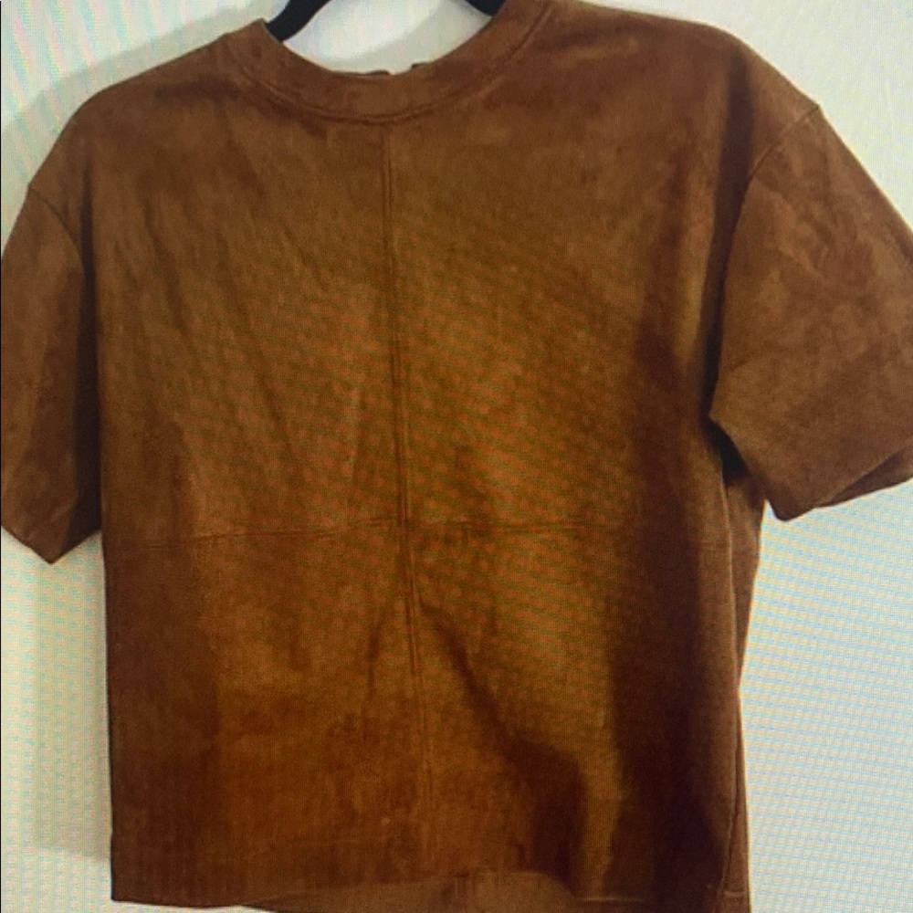Brown Suede Short Sleeve Top